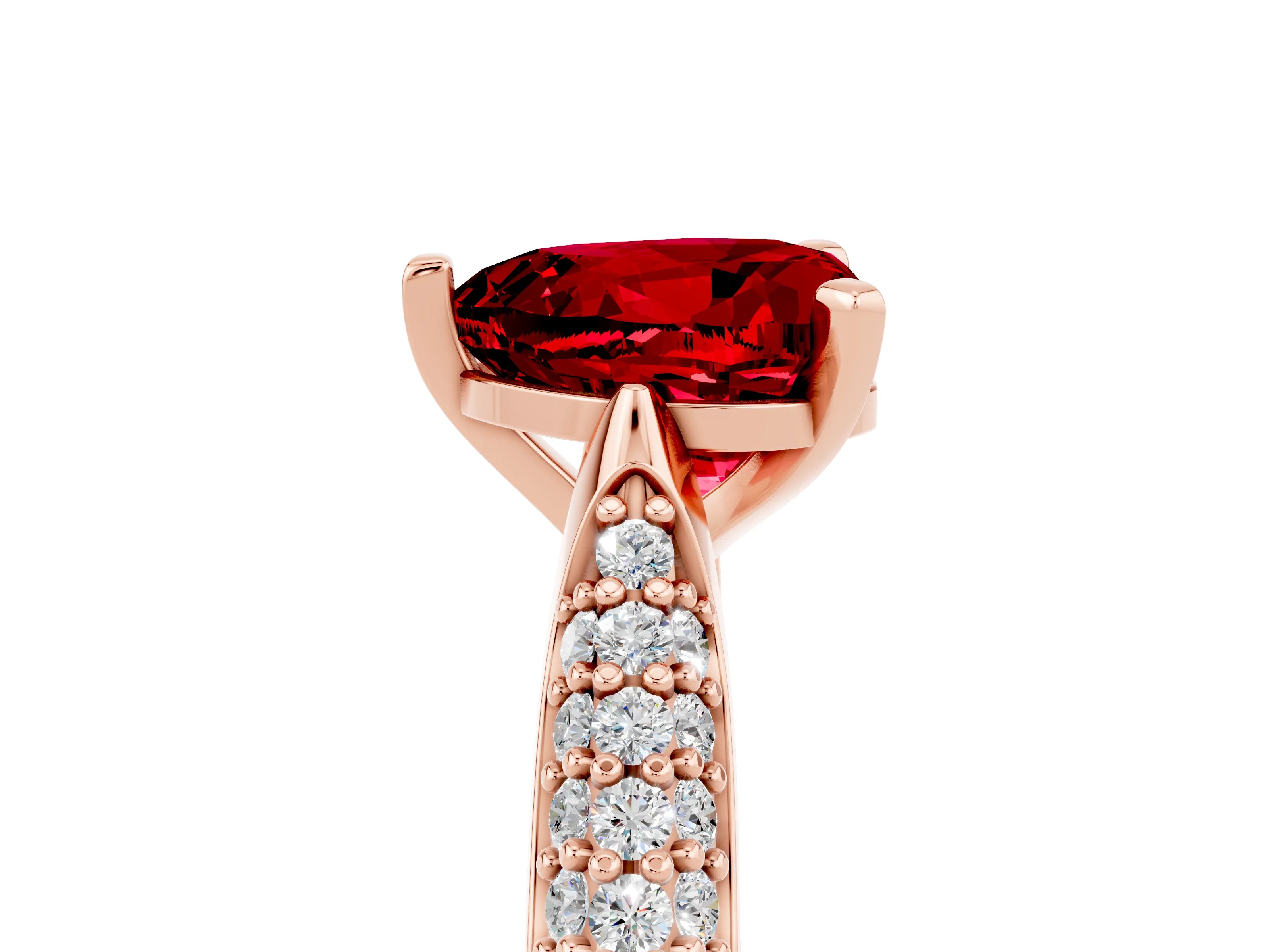 Rose gold Heart Cut Diamond Solitaire Engagement Ring with Pavé Band and Four-Prong Setting_5