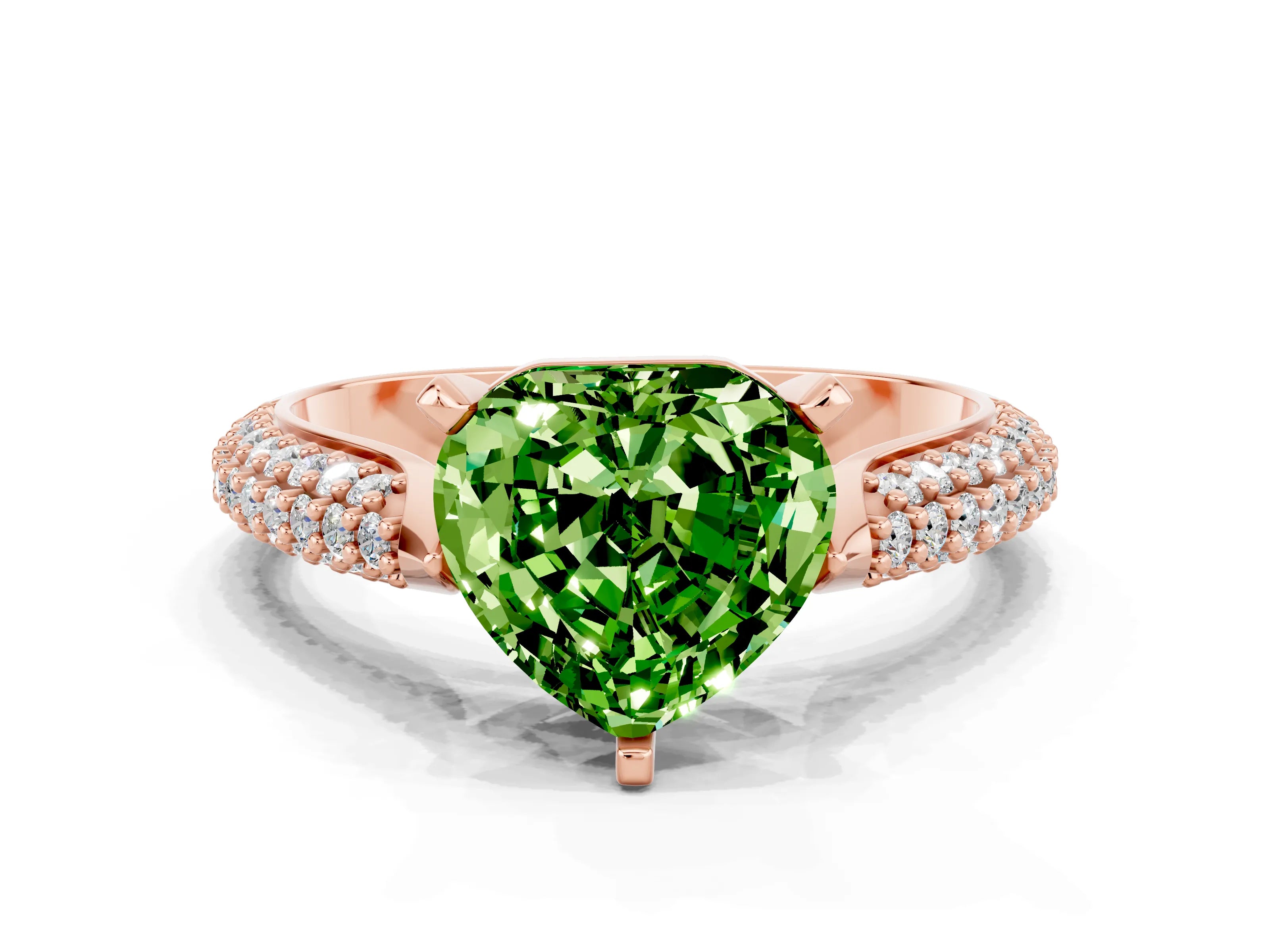 Rose gold Heart Cut Diamond Solitaire Engagement Ring with Pavé Band and Four-Prong Setting