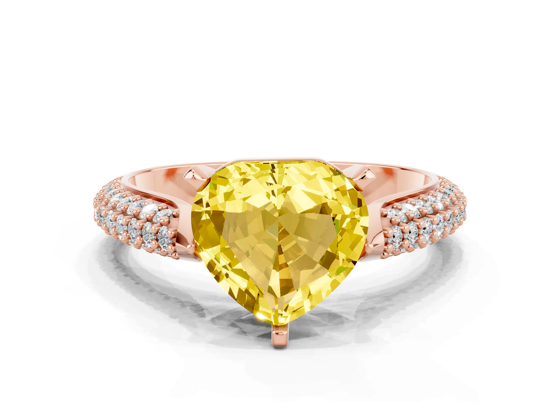 Rose gold Heart Cut Diamond Solitaire Engagement Ring with Pavé Band and Four-Prong Setting