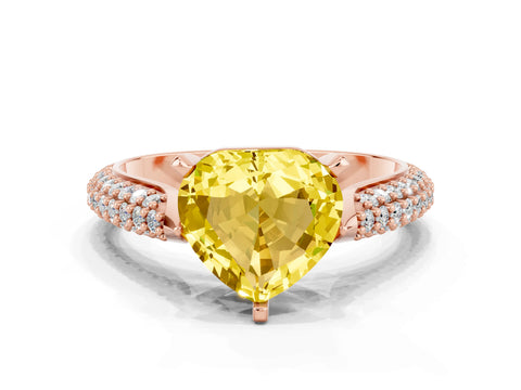 Rose gold Heart Cut Diamond Solitaire Engagement Ring with Pavé Band and Four-Prong Setting