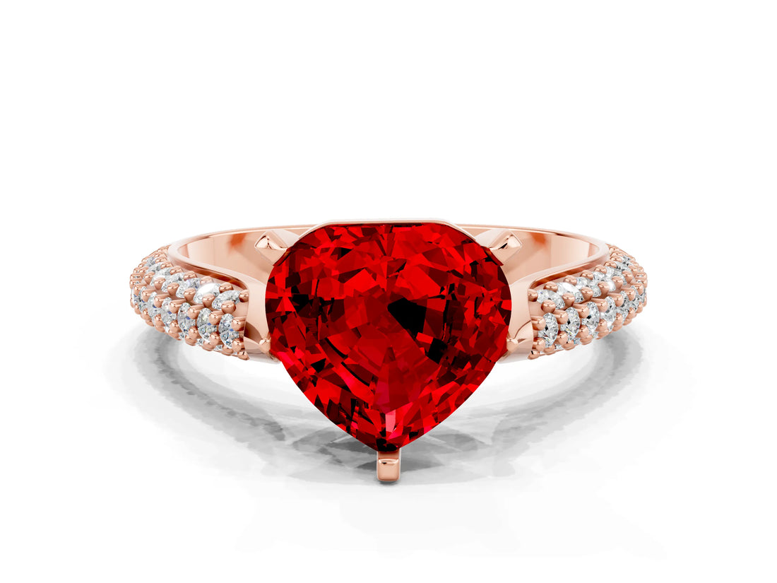 Rose gold Heart Cut Diamond Solitaire Engagement Ring with Pavé Band and Four-Prong Setting