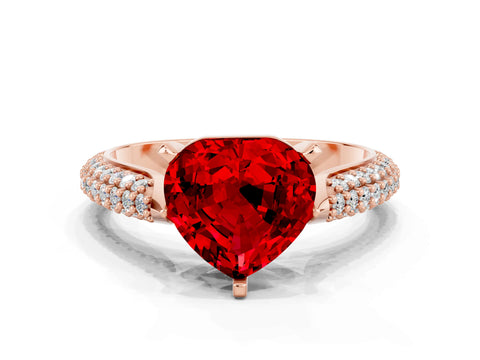 Rose gold Heart Cut Diamond Solitaire Engagement Ring with Pavé Band and Four-Prong Setting