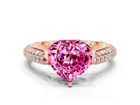 Rose gold Heart Cut Diamond Solitaire Engagement Ring with Pavé Band and Four-Prong Setting