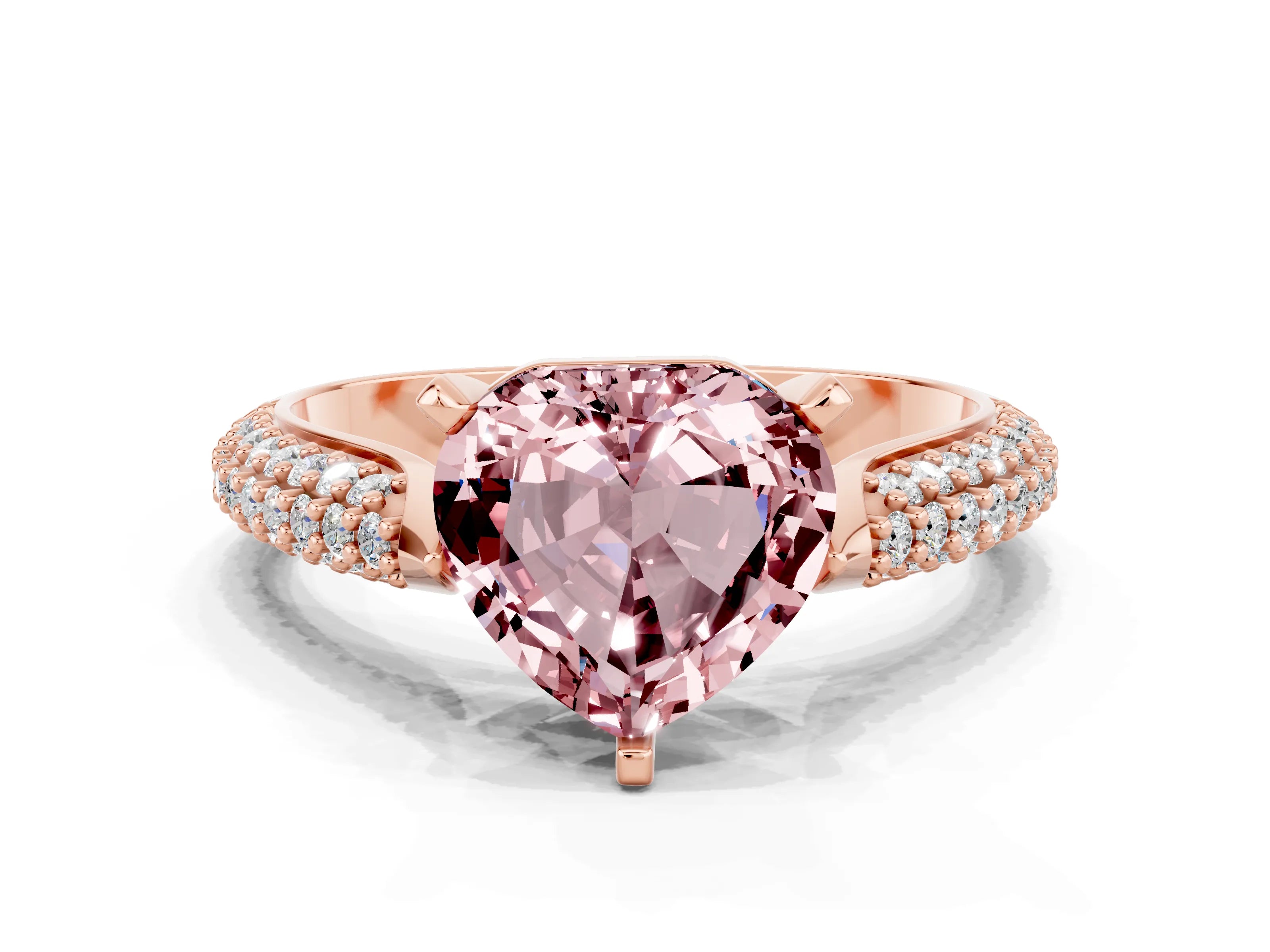 Rose gold Heart Cut Diamond Solitaire Engagement Ring with Pavé Band and Four-Prong Setting