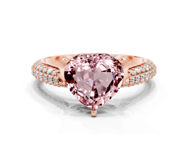 Rose gold Heart Cut Diamond Solitaire Engagement Ring with Pavé Band and Four-Prong Setting