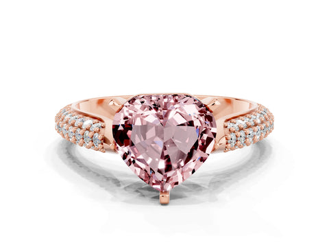 Rose gold Heart Cut Diamond Solitaire Engagement Ring with Pavé Band and Four-Prong Setting