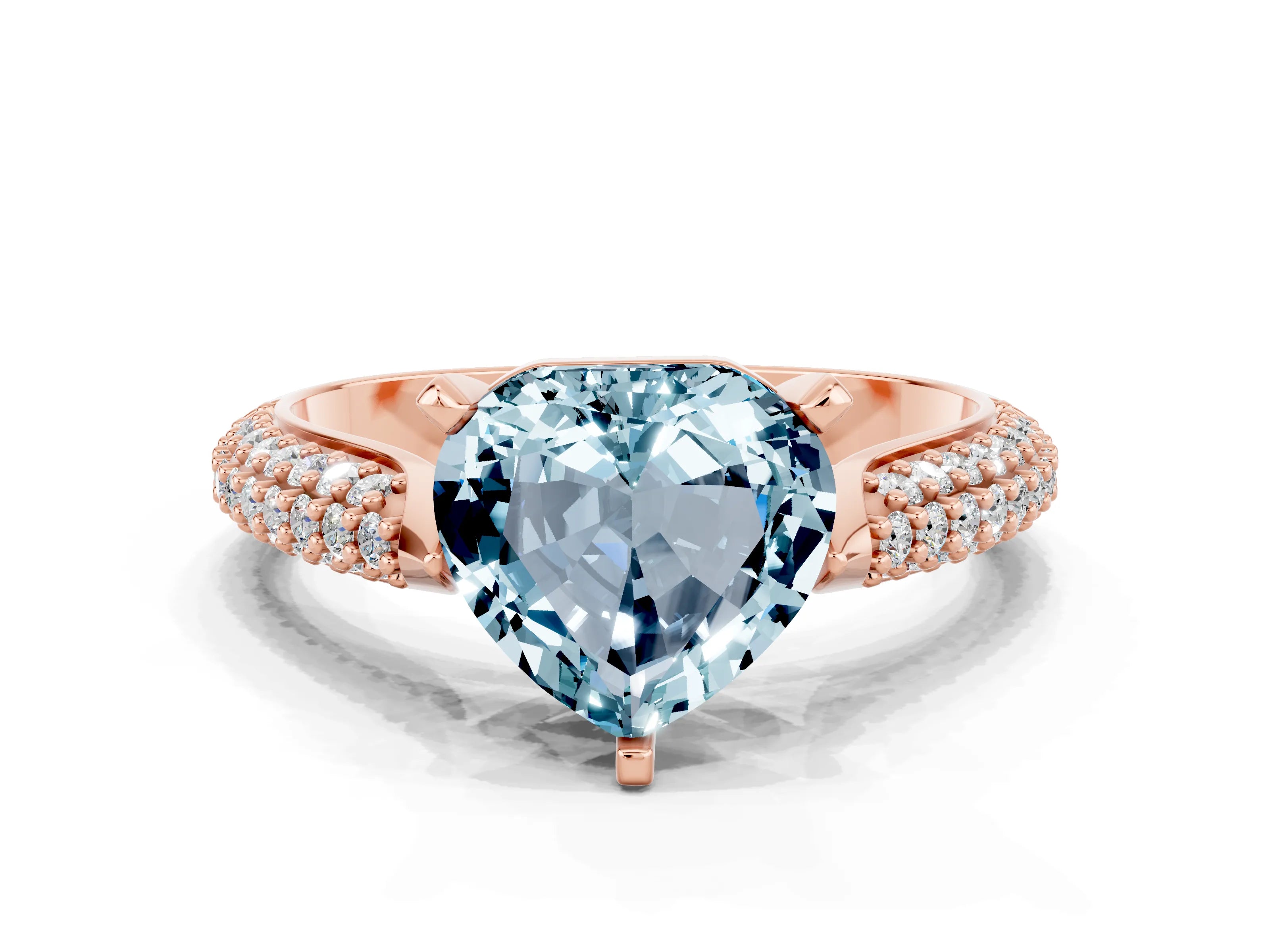 Rose gold Heart Cut Diamond Solitaire Engagement Ring with Pavé Band and Four-Prong Setting