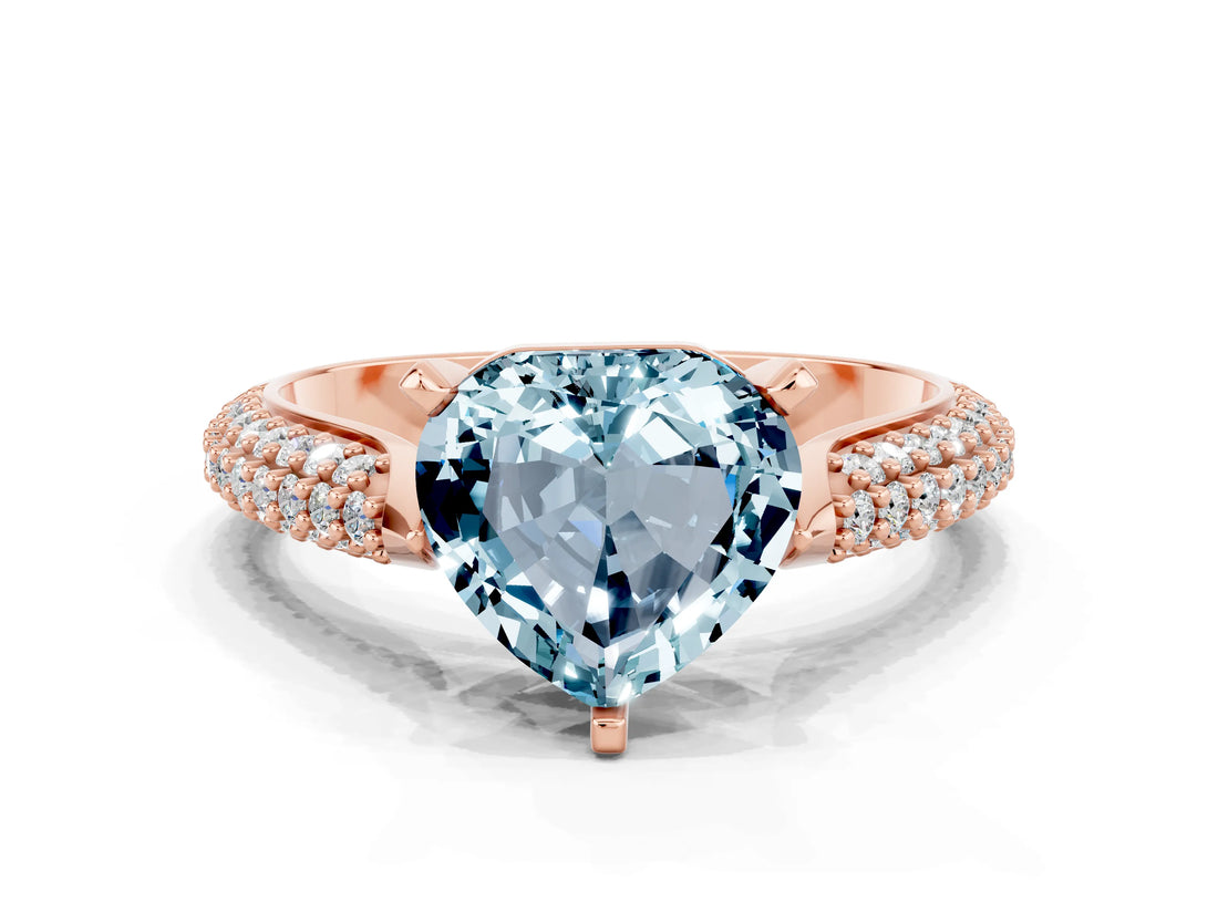 Rose gold Heart Cut Diamond Solitaire Engagement Ring with Pavé Band and Four-Prong Setting