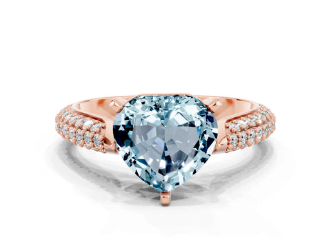 Rose gold Heart Cut Diamond Solitaire Engagement Ring with Pavé Band and Four-Prong Setting