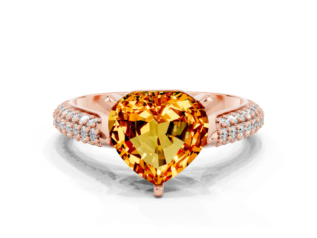 Rose gold Heart Cut Diamond Solitaire Engagement Ring with Pavé Band and Four-Prong Setting