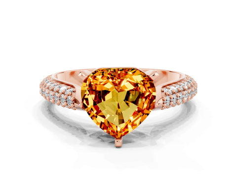 Rose gold Heart Cut Diamond Solitaire Engagement Ring with Pavé Band and Four-Prong Setting