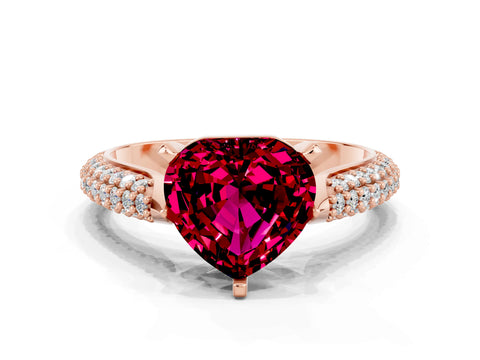 Rose gold Heart Cut Diamond Solitaire Engagement Ring with Pavé Band and Four-Prong Setting
