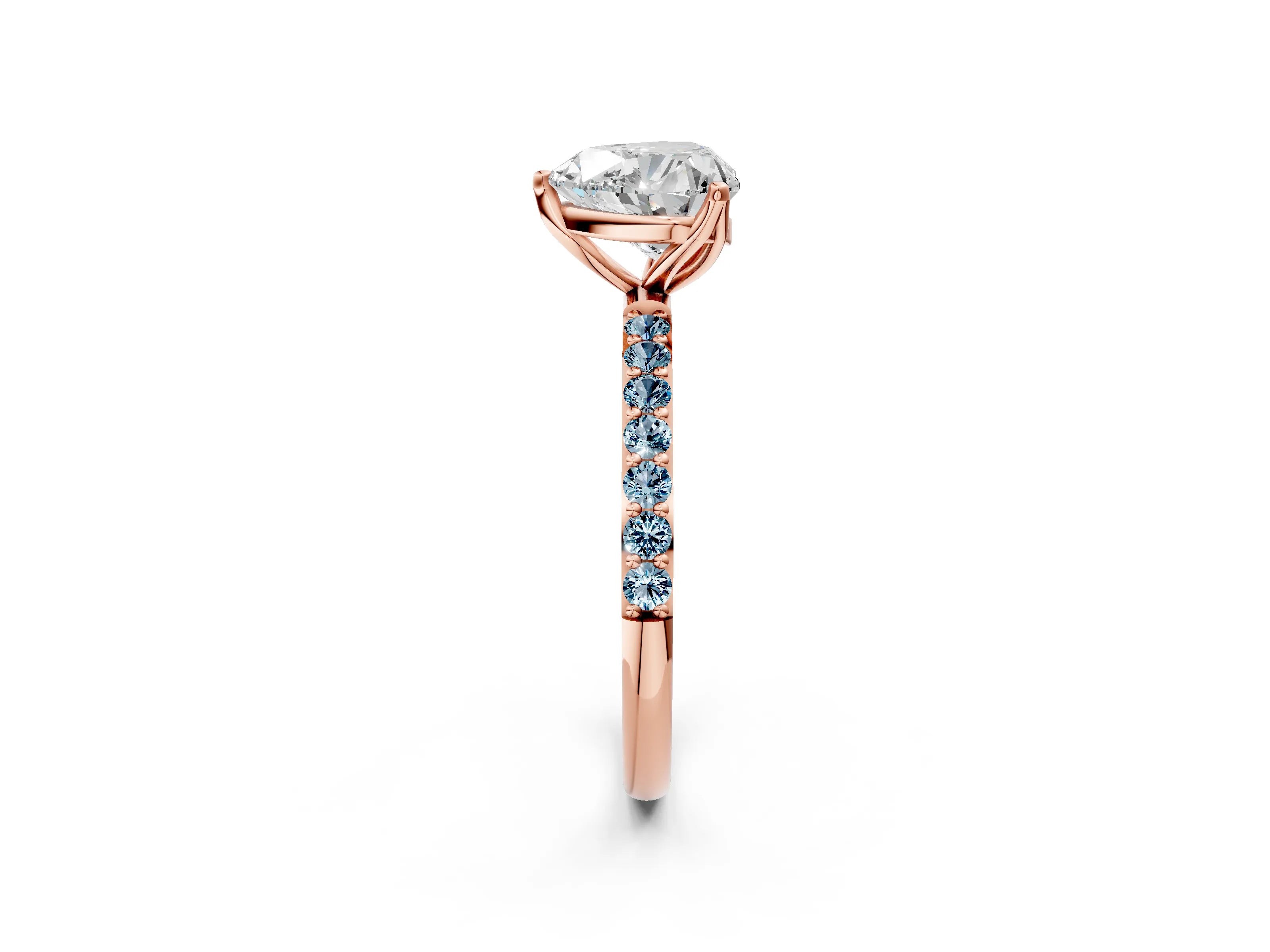 Rose gold Heart Cut Diamond Solitaire Engagement Ring with Round with Aquamarine side stone Pavé Band and Prong Setting_2