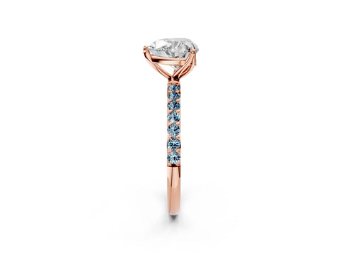 Rose gold Heart Cut Diamond Solitaire Engagement Ring with Round with Aquamarine side stone Pavé Band and Prong Setting_2
