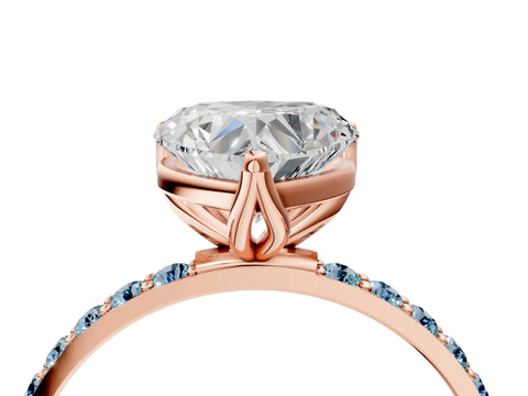 Rose gold Heart Cut Diamond Solitaire Engagement Ring with Round with Aquamarine side stone Pavé Band and Prong Setting_4