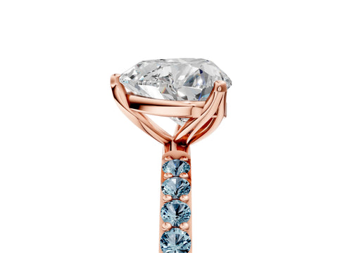 Rose gold Heart Cut Diamond Solitaire Engagement Ring with Round with Aquamarine side stone Pavé Band and Prong Setting_5