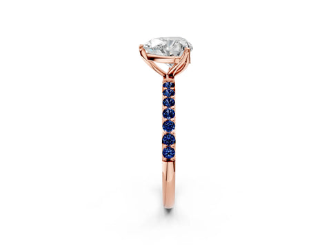 Rose gold Heart Cut Diamond Solitaire Engagement Ring with Round with Blue Sapphire side stone Pavé Band and Prong Setting_2