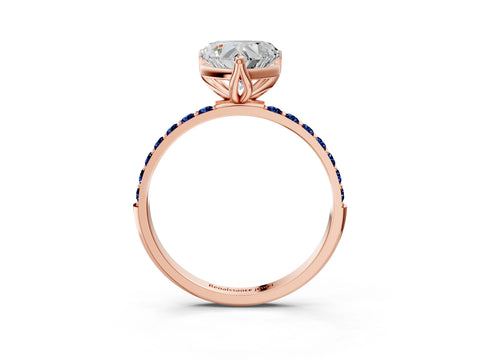 Rose gold Heart Cut Diamond Solitaire Engagement Ring with Round with Blue Sapphire side stone Pavé Band and Prong Setting_3
