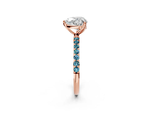Rose gold Heart Cut Diamond Solitaire Engagement Ring with Round with Blue Topaz side stone Pavé Band and Prong Setting_2