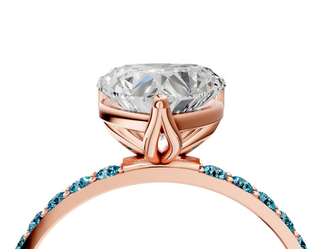Rose gold Heart Cut Diamond Solitaire Engagement Ring with Round with Blue Topaz side stone Pavé Band and Prong Setting_4