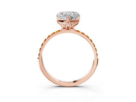 Rose gold Heart Cut Diamond Solitaire Engagement Ring with Round with Citrine side stone Pavé Band and Prong Setting_3