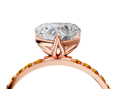 Rose gold Heart Cut Diamond Solitaire Engagement Ring with Round with Citrine side stone Pavé Band and Prong Setting_4