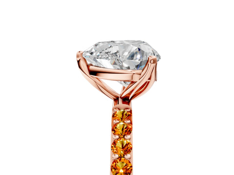 Rose gold Heart Cut Diamond Solitaire Engagement Ring with Round with Citrine side stone Pavé Band and Prong Setting_5