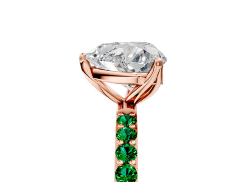 Rose gold Heart Cut Diamond Solitaire Engagement Ring with Round with Emerald side stone Pavé Band and Prong Setting_5