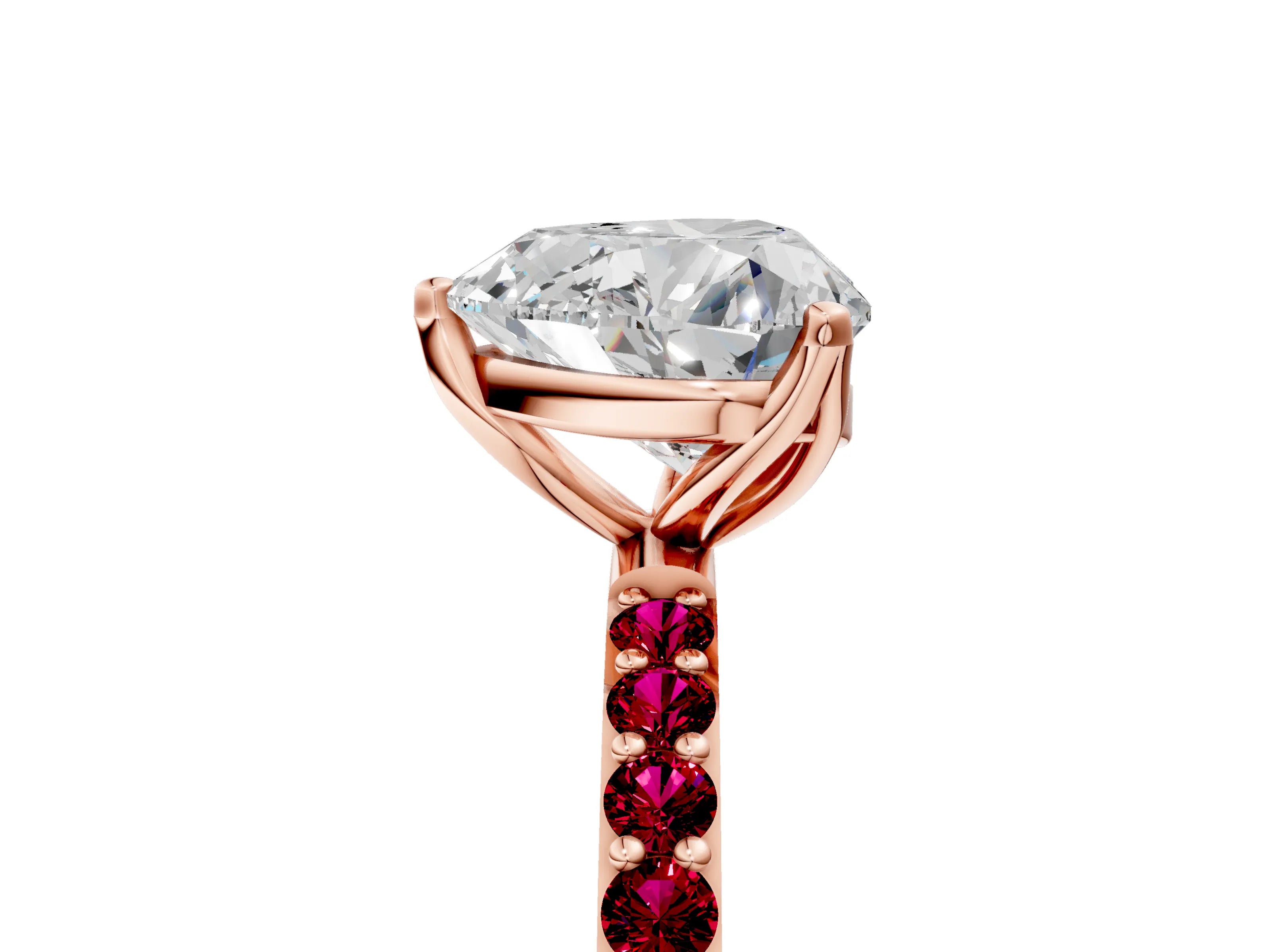 Rose gold Heart Cut Diamond Solitaire Engagement Ring with Round with Garnet side stone Pavé Band and Prong Setting_5