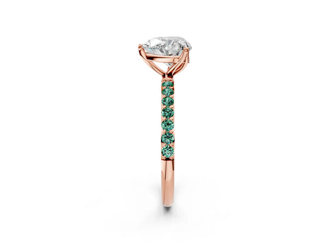 Rose gold Heart Cut Diamond Solitaire Engagement Ring with Round with Green Sapphire side stone Pavé Band and Prong Setting_2