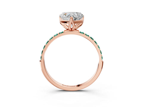 Rose gold Heart Cut Diamond Solitaire Engagement Ring with Round with Green Sapphire side stone Pavé Band and Prong Setting_3