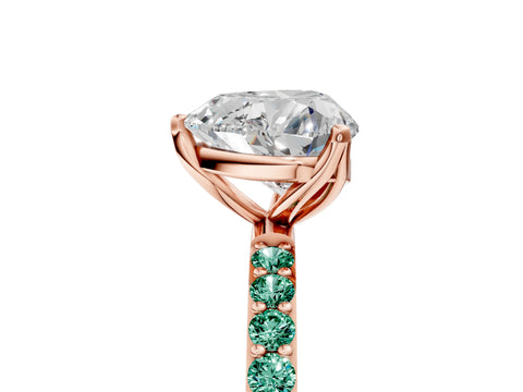 Rose gold Heart Cut Diamond Solitaire Engagement Ring with Round with Green Sapphire side stone Pavé Band and Prong Setting_5