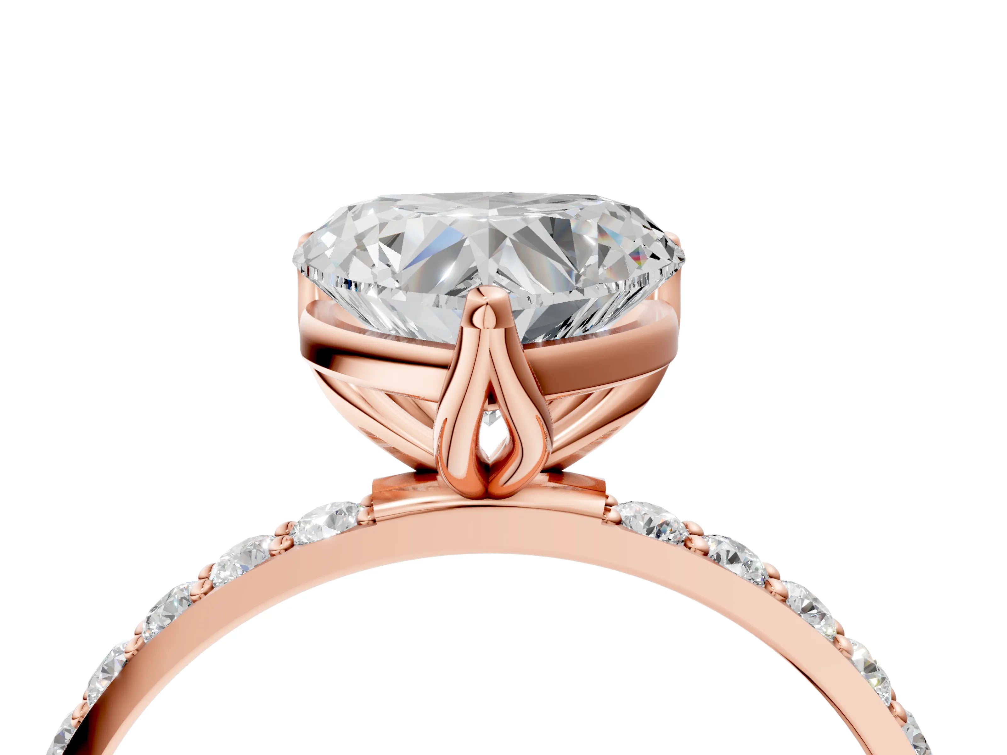 Rose gold Heart Cut Diamond Solitaire Engagement Ring with Round with Moissanite side stone Pavé Band and Prong Setting_4