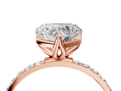 Rose gold Heart Cut Diamond Solitaire Engagement Ring with Round with Moissanite side stone Pavé Band and Prong Setting_4