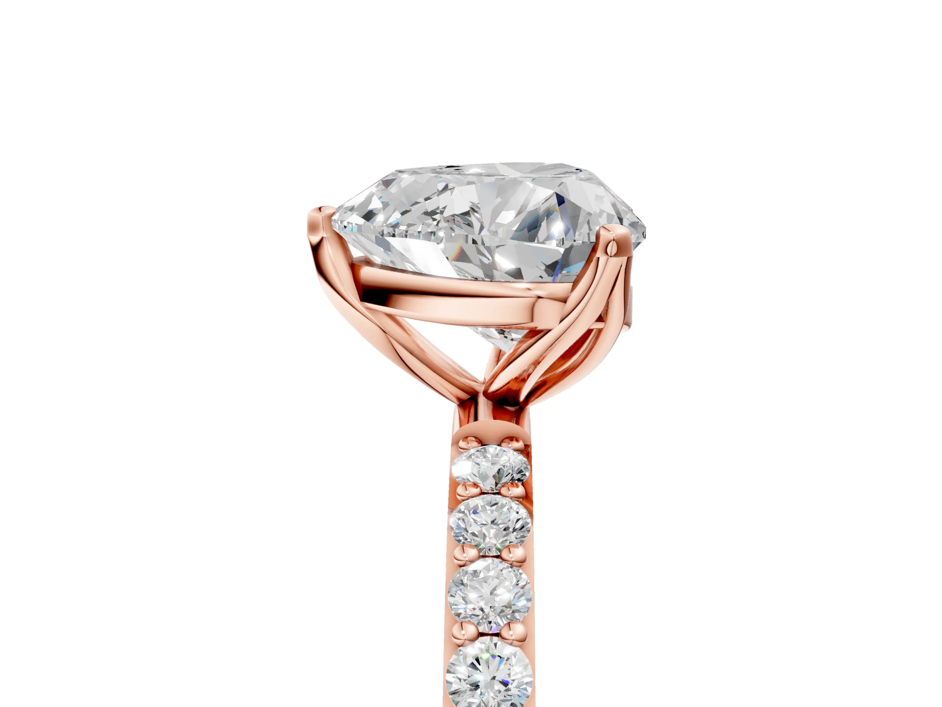 Rose gold Heart Cut Diamond Solitaire Engagement Ring with Round with Moissanite side stone Pavé Band and Prong Setting_5