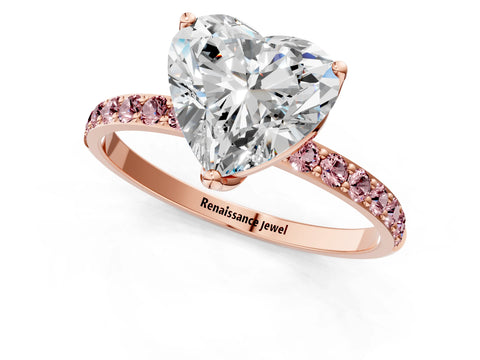 Rose gold Heart Cut Diamond Solitaire Engagement Ring with Round with Morganite side stone Pavé Band and Prong Setting_1