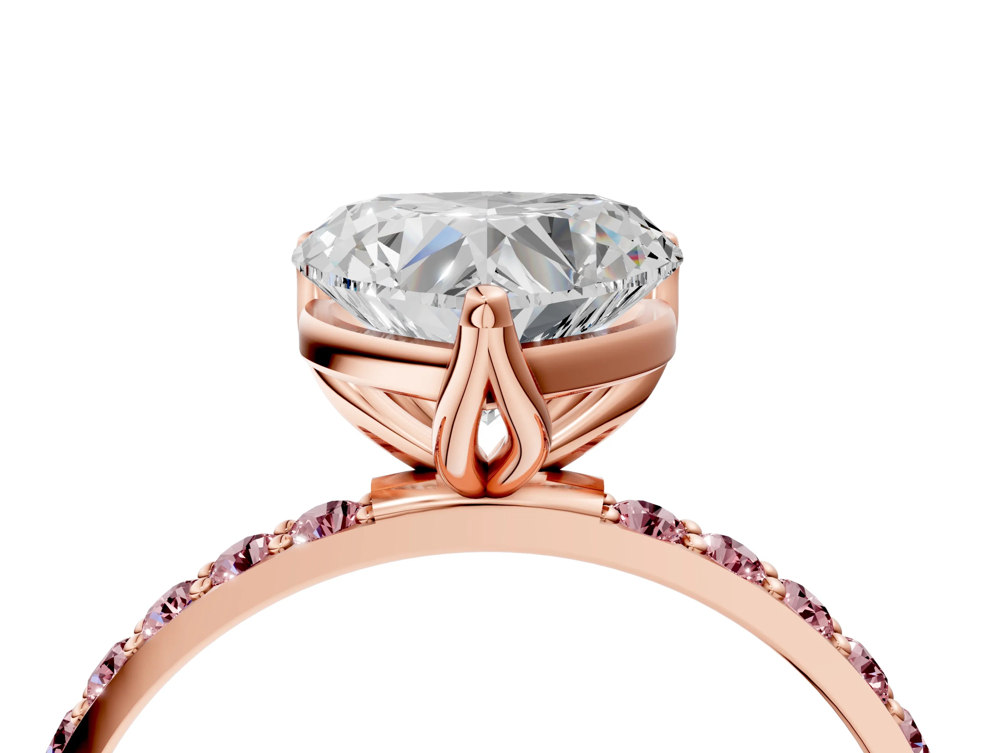 Rose gold Heart Cut Diamond Solitaire Engagement Ring with Round with Morganite side stone Pavé Band and Prong Setting_4