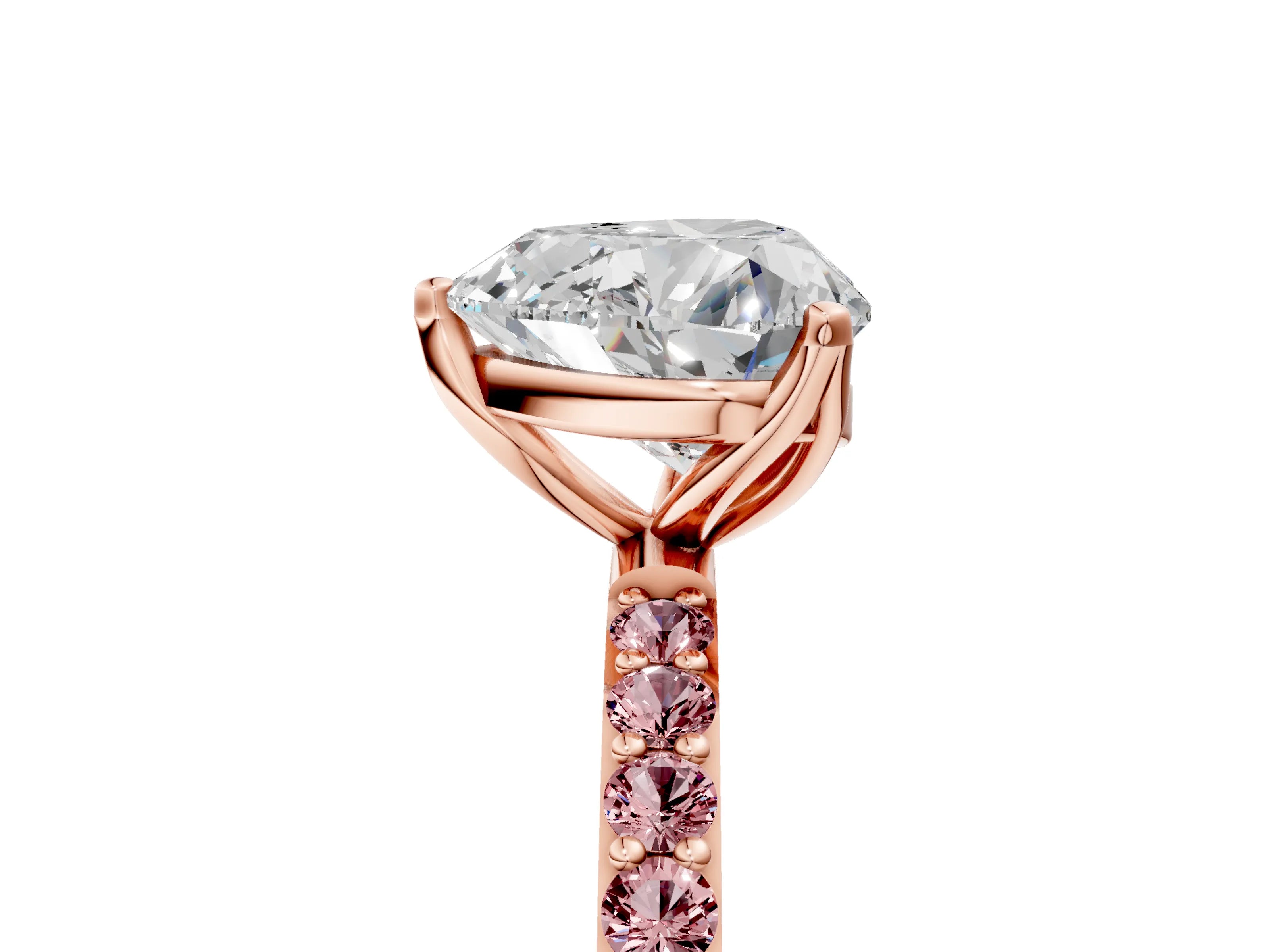 Rose gold Heart Cut Diamond Solitaire Engagement Ring with Round with Morganite side stone Pavé Band and Prong Setting_5
