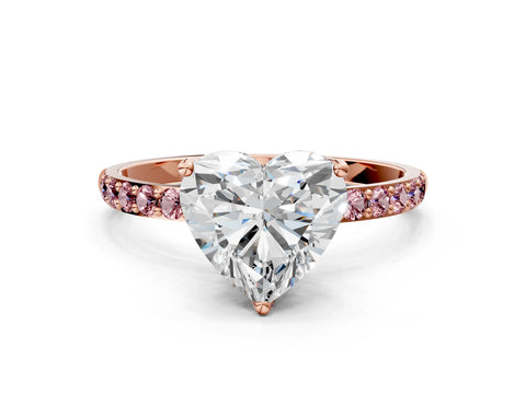 Rose gold Heart Cut Diamond Solitaire Engagement Ring with Round with Morganite side stone Pavé Band and Prong Setting