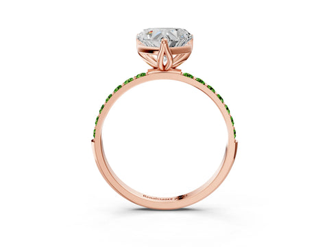 Rose gold Heart Cut Diamond Solitaire Engagement Ring with Round with Peridot side stone Pavé Band and Prong Setting_3