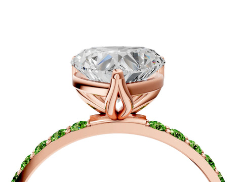 Rose gold Heart Cut Diamond Solitaire Engagement Ring with Round with Peridot side stone Pavé Band and Prong Setting_4