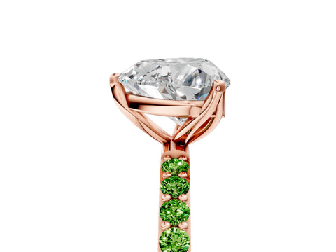 Rose gold Heart Cut Diamond Solitaire Engagement Ring with Round with Peridot side stone Pavé Band and Prong Setting_5
