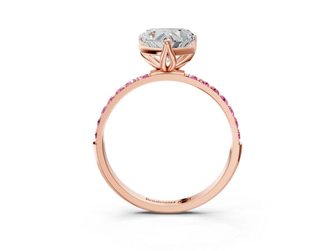 Rose gold Heart Cut Diamond Solitaire Engagement Ring with Round with Pink Sapphire side stone Pavé Band and Prong Setting_3