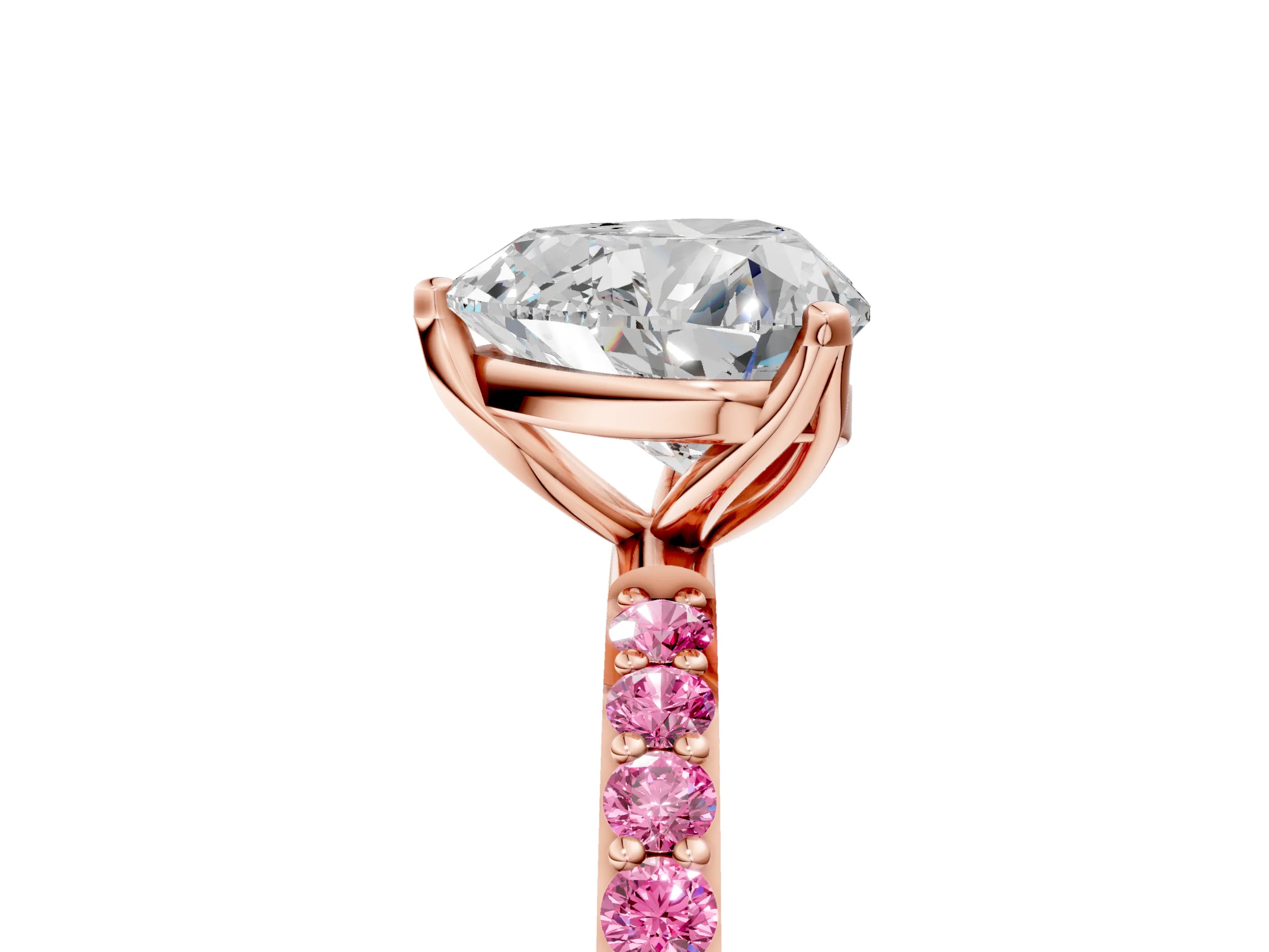 Rose gold Heart Cut Diamond Solitaire Engagement Ring with Round with Pink Sapphire side stone Pavé Band and Prong Setting_5