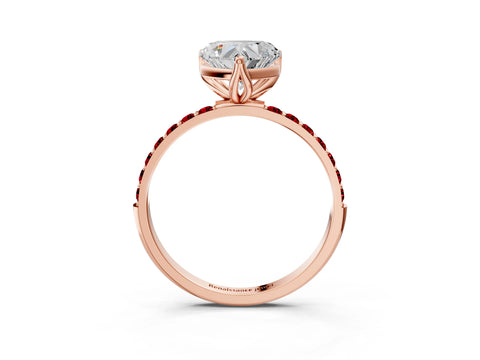 Rose gold Heart Cut Diamond Solitaire Engagement Ring with Round with Ruby side stone Pavé Band and Prong Setting_3