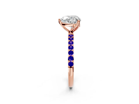 Rose gold Heart Cut Diamond Solitaire Engagement Ring with Round with Tanzanite side stone Pavé Band and Prong Setting_2