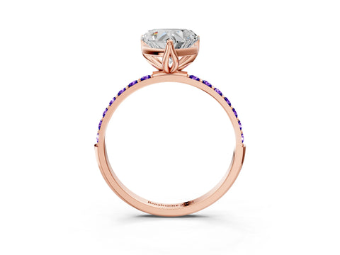 Rose gold Heart Cut Diamond Solitaire Engagement Ring with Round with Tanzanite side stone Pavé Band and Prong Setting_3