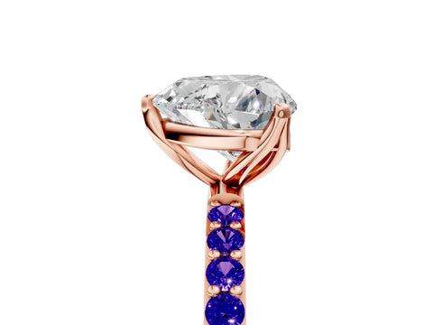 Rose gold Heart Cut Diamond Solitaire Engagement Ring with Round with Tanzanite side stone Pavé Band and Prong Setting_5