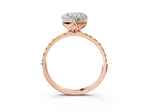 Rose gold Heart Cut Diamond Solitaire Engagement Ring with Round with Yellow Sapphire side stone Pavé Band and Prong Setting_3