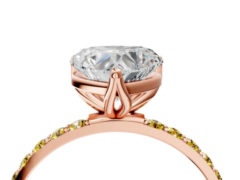 Rose gold Heart Cut Diamond Solitaire Engagement Ring with Round with Yellow Sapphire side stone Pavé Band and Prong Setting_4